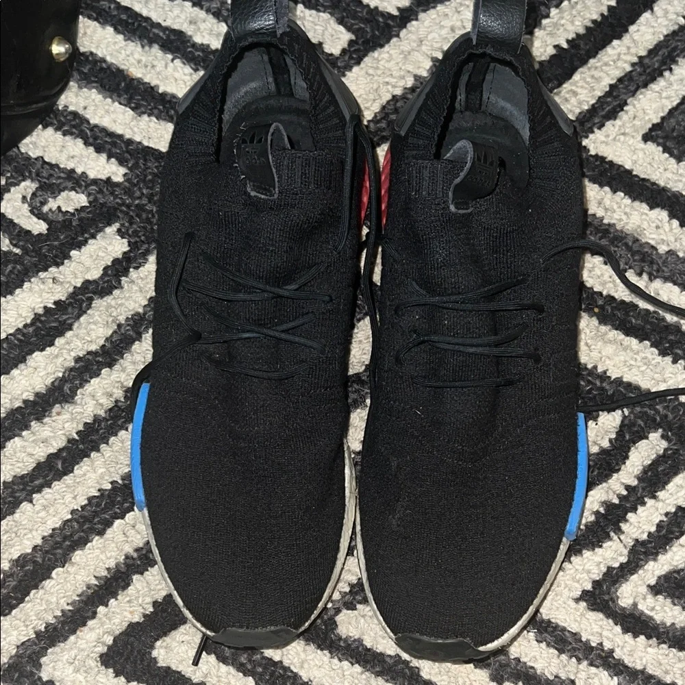 adidas NMD R1 Primeknit Black with Red & Blue Accents